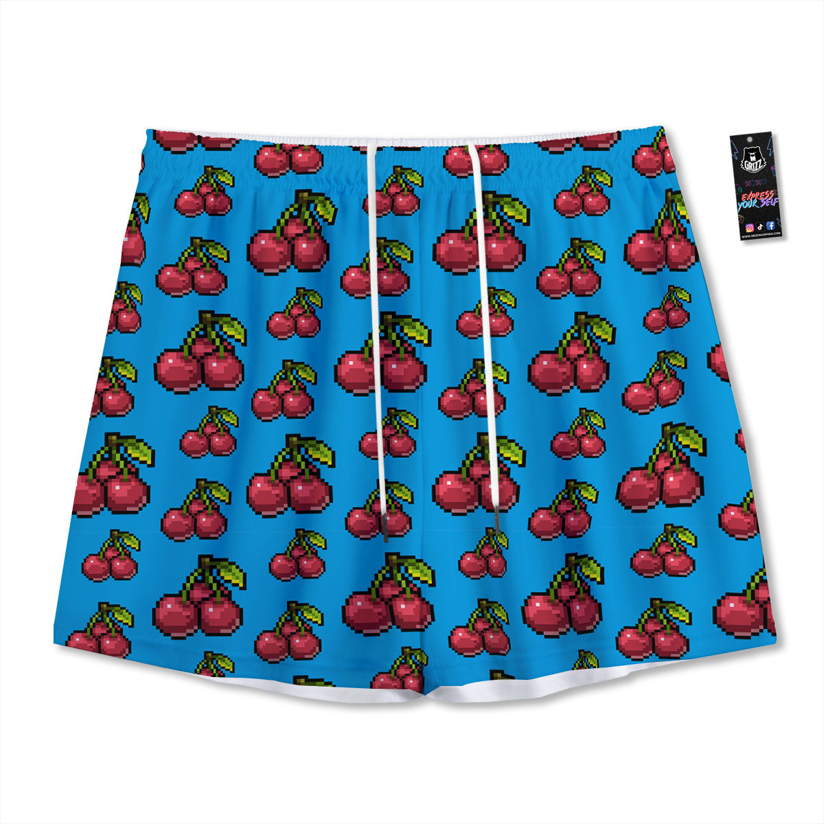 Cherry Pixel Print Pattern Mesh Shorts-grizzshop