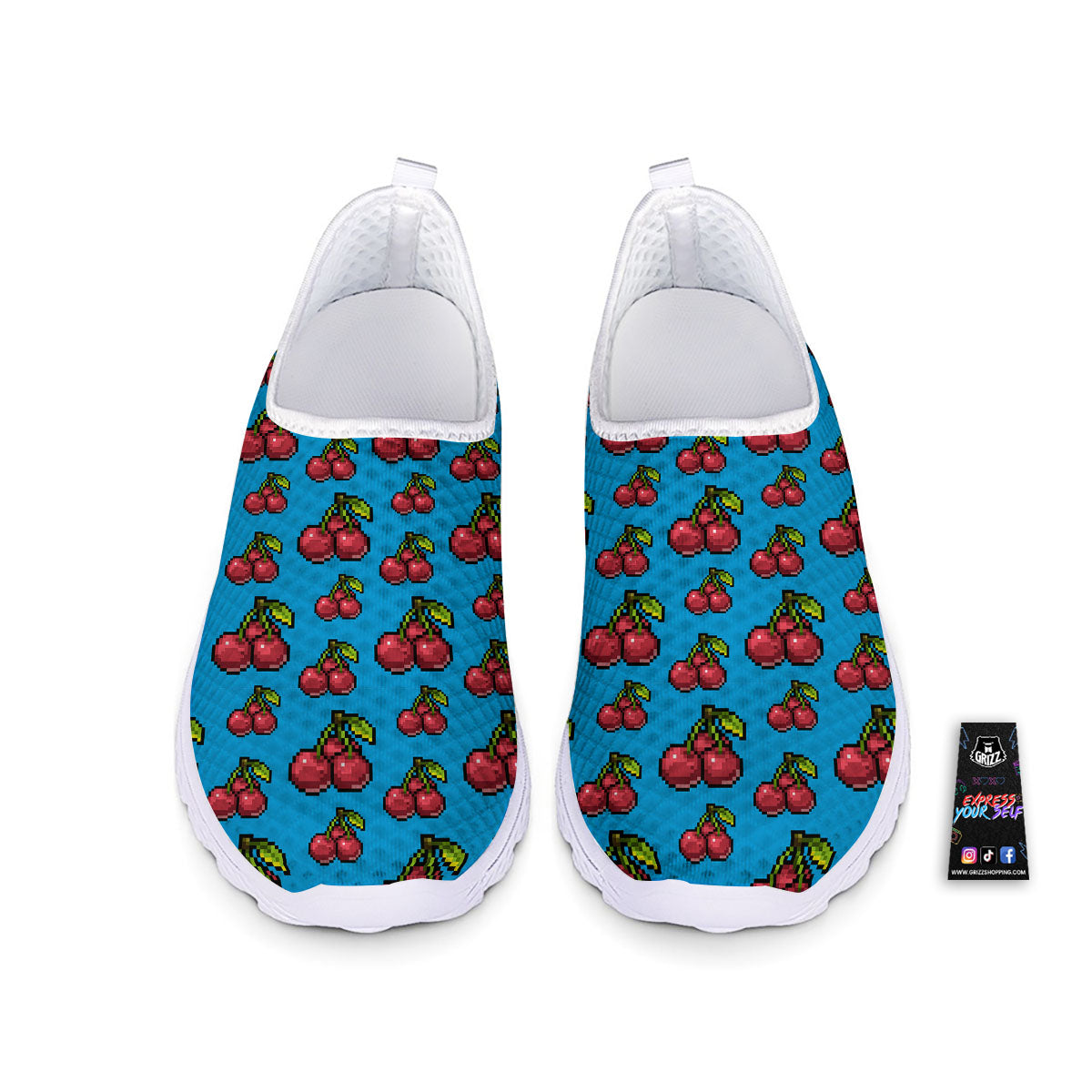 Cherry Pixel Print Pattern Nurse Shoes-grizzshop