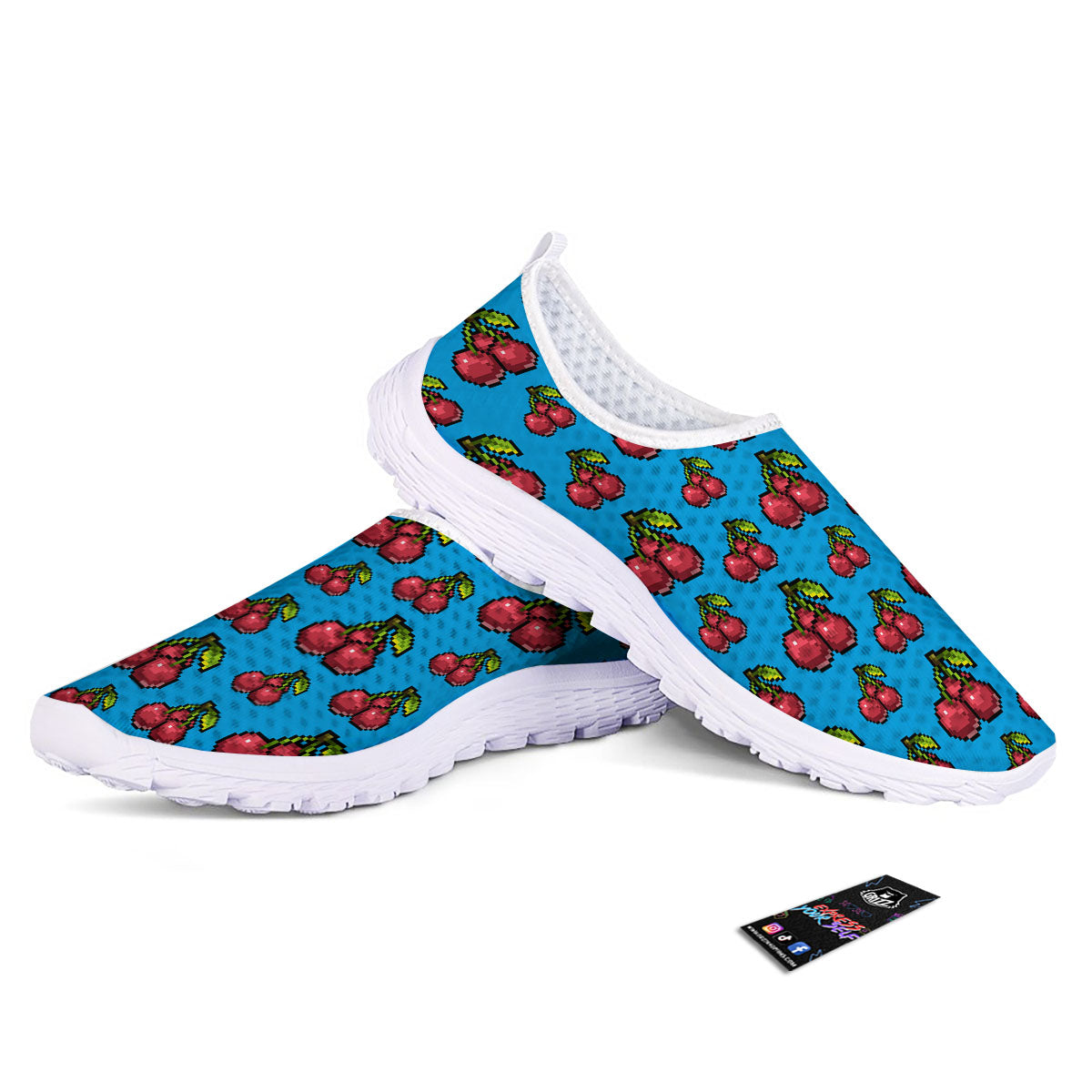 Cherry Pixel Print Pattern Nurse Shoes-grizzshop