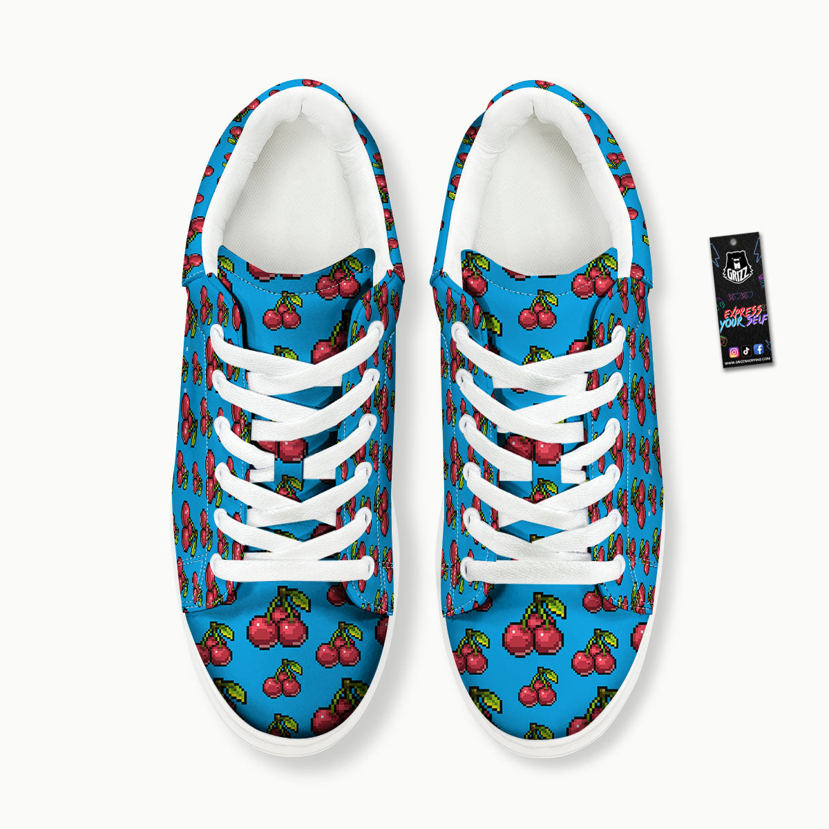 Cherry Pixel Print Pattern Platform Shoes-grizzshop