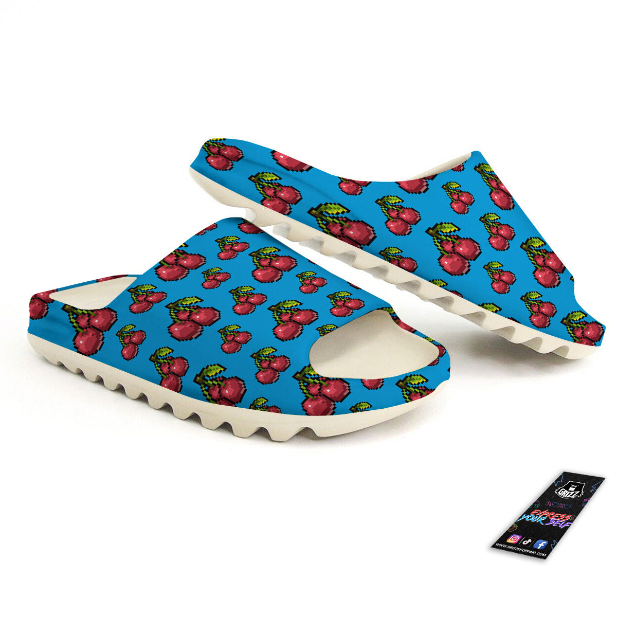 Cherry Pixel Print Pattern Sandals-grizzshop