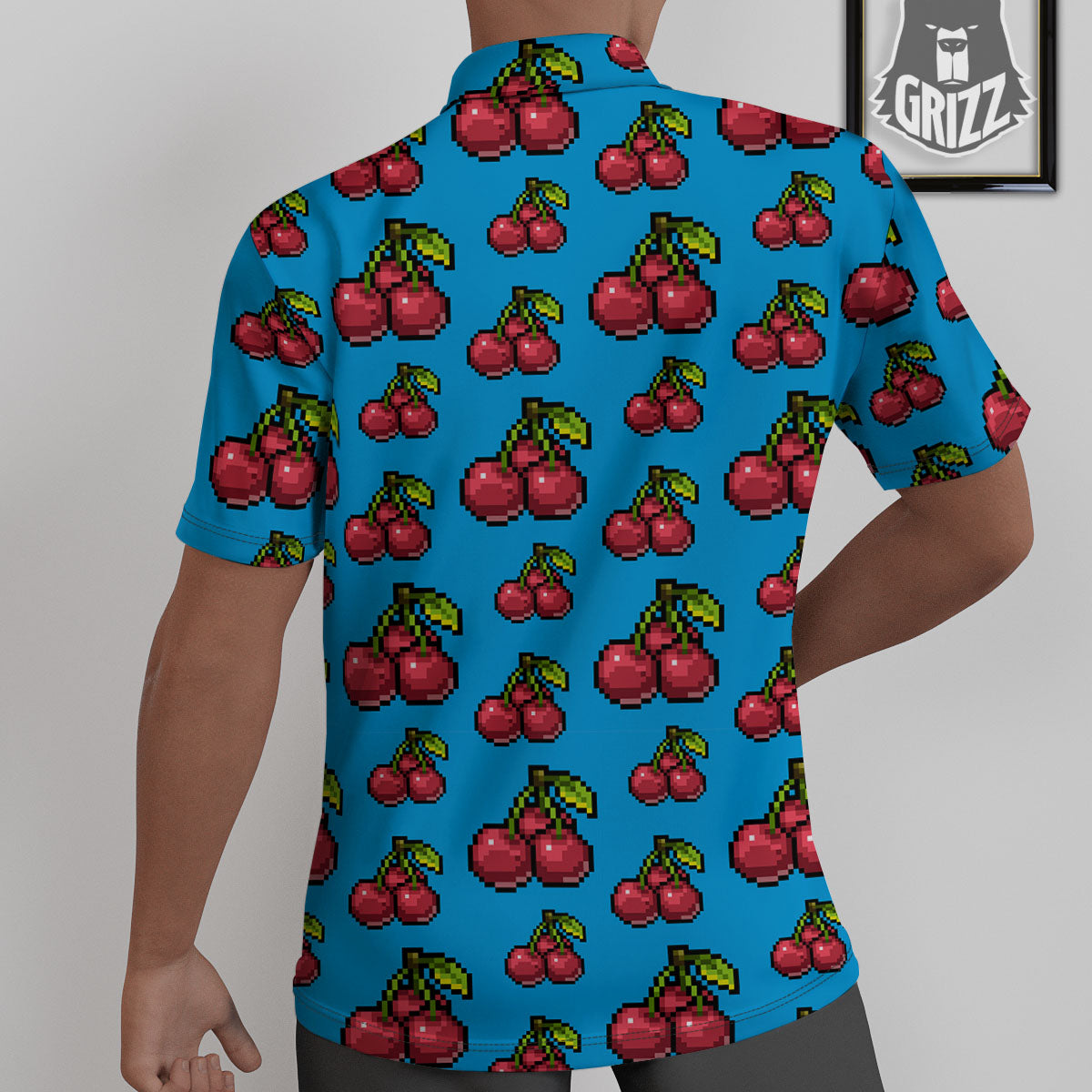 Cherry Pixel Print Pattern Untucked Shirts-grizzshop