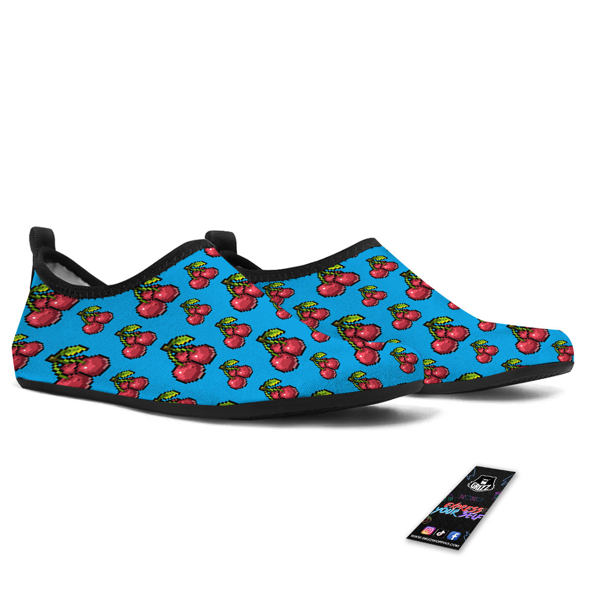 Cherry Pixel Print Pattern Water Shoes-grizzshop
