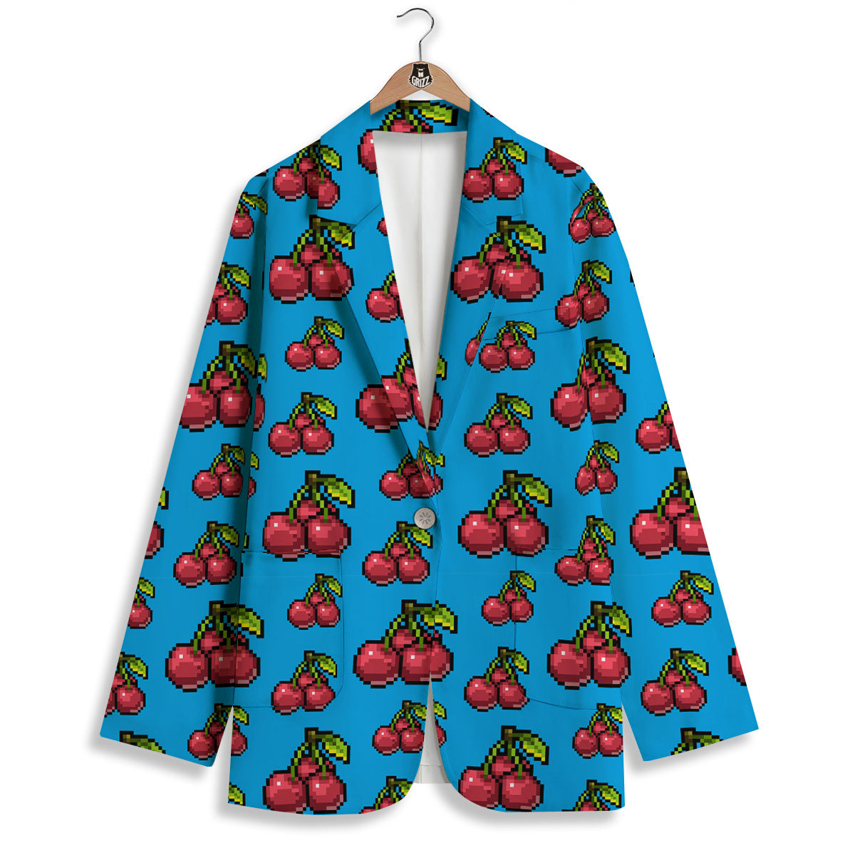Cherry Pixel Print Pattern Women's Blazer-grizzshop