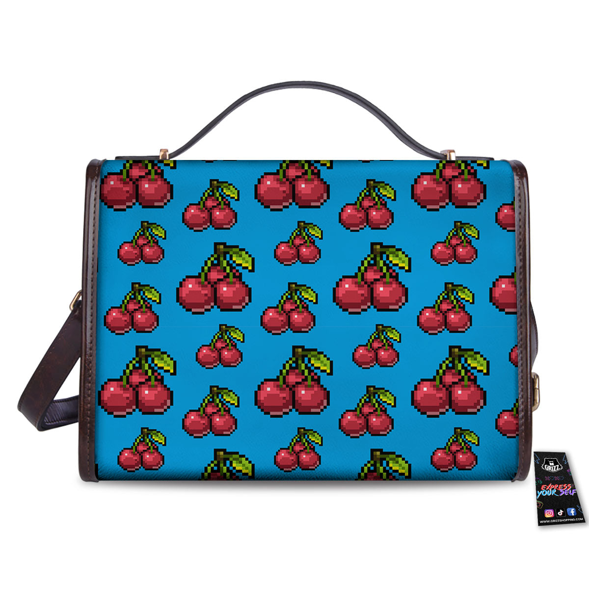 Cherry Pixel Print Pattern Women's Satchel Bag-grizzshop