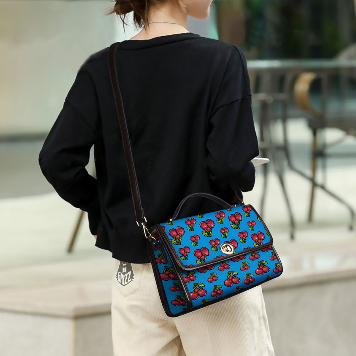 Cherry Pixel Print Pattern Women's Satchel Bag-grizzshop