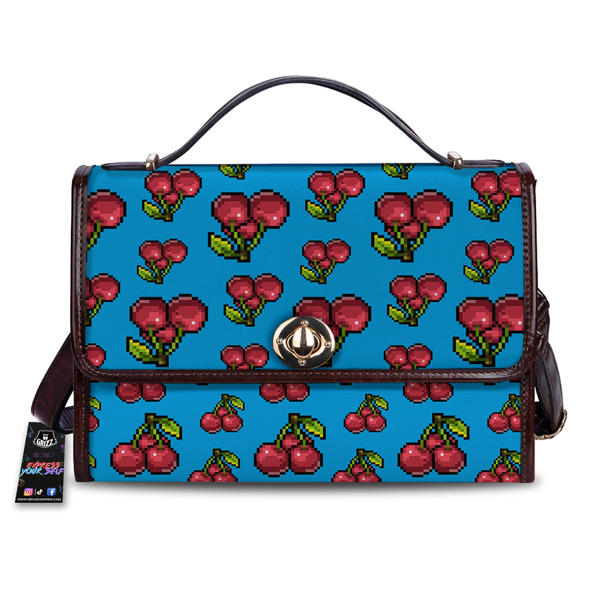 Cherry Pixel Print Pattern Women's Satchel Bag-grizzshop