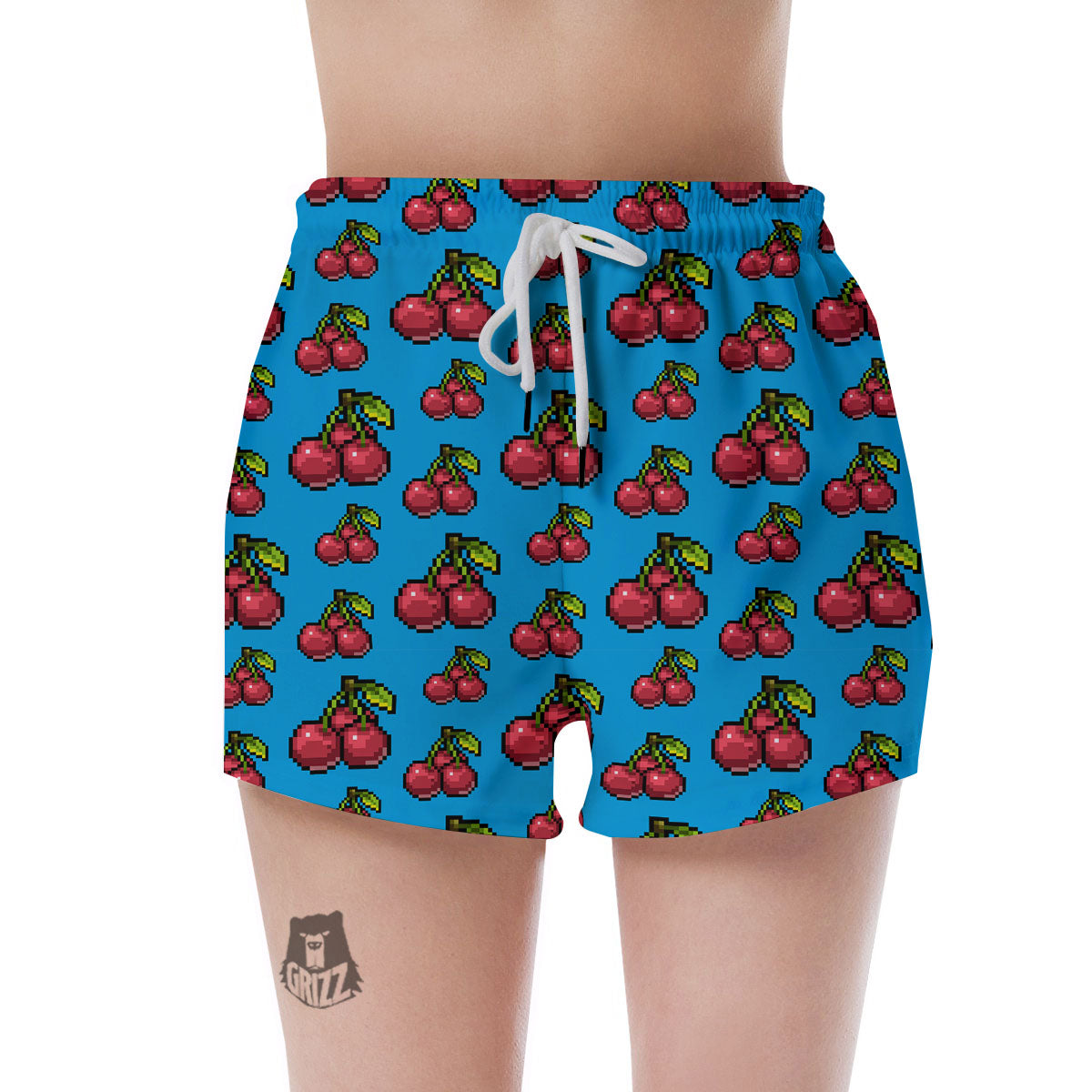 Cherry Pixel Print Pattern Women's Shorts-grizzshop