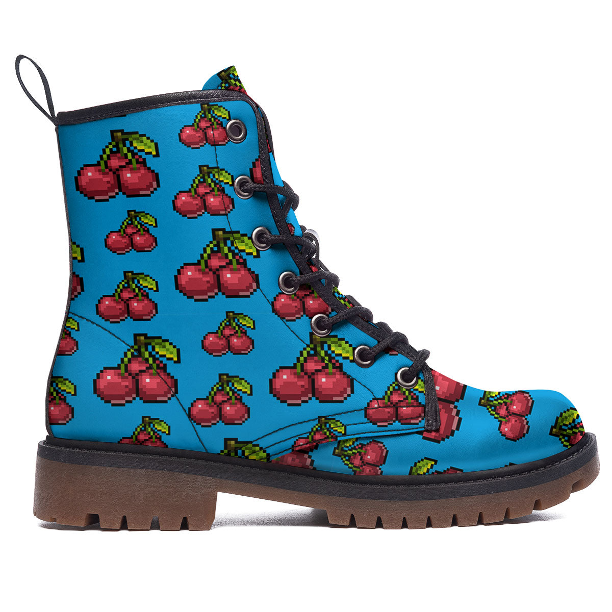 Cherry Pixel Print Pattern Work Boots-grizzshop