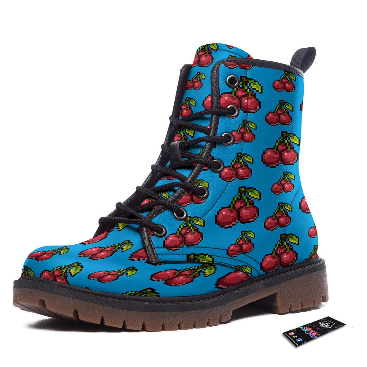 Cherry Pixel Print Pattern Work Boots-grizzshop