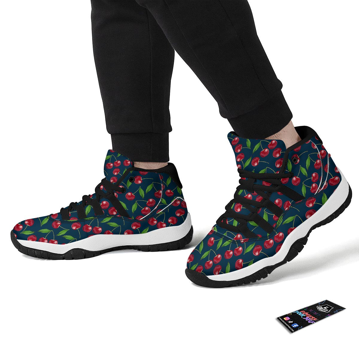 Cherry Red Print Pattern Black Bball Shoes-grizzshop
