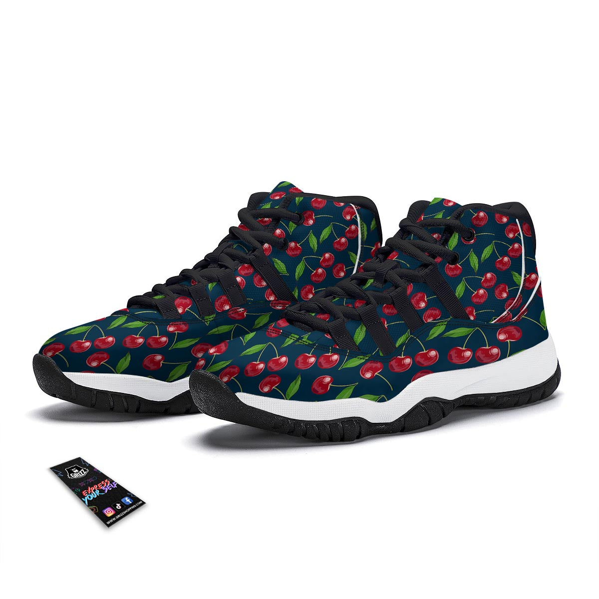 Cherry Red Print Pattern Black Bball Shoes-grizzshop