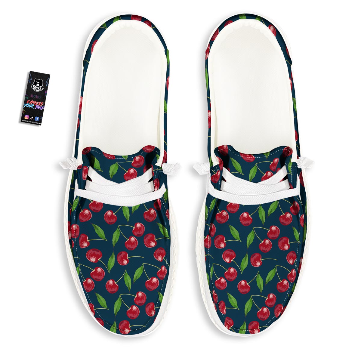 Cherry Red Print Pattern Black Loafers-grizzshop