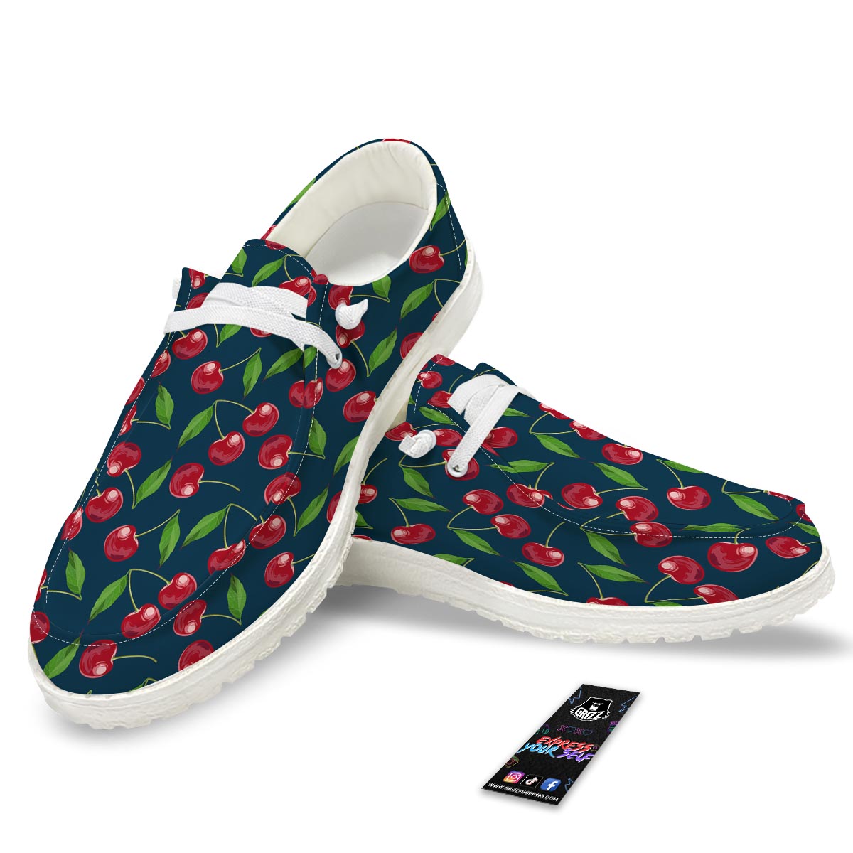 Cherry Red Print Pattern Black Loafers-grizzshop
