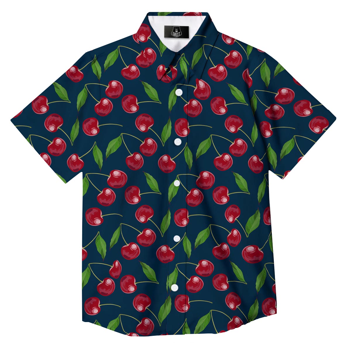 Cherry Red Print Pattern Button Up Shirt-grizzshop