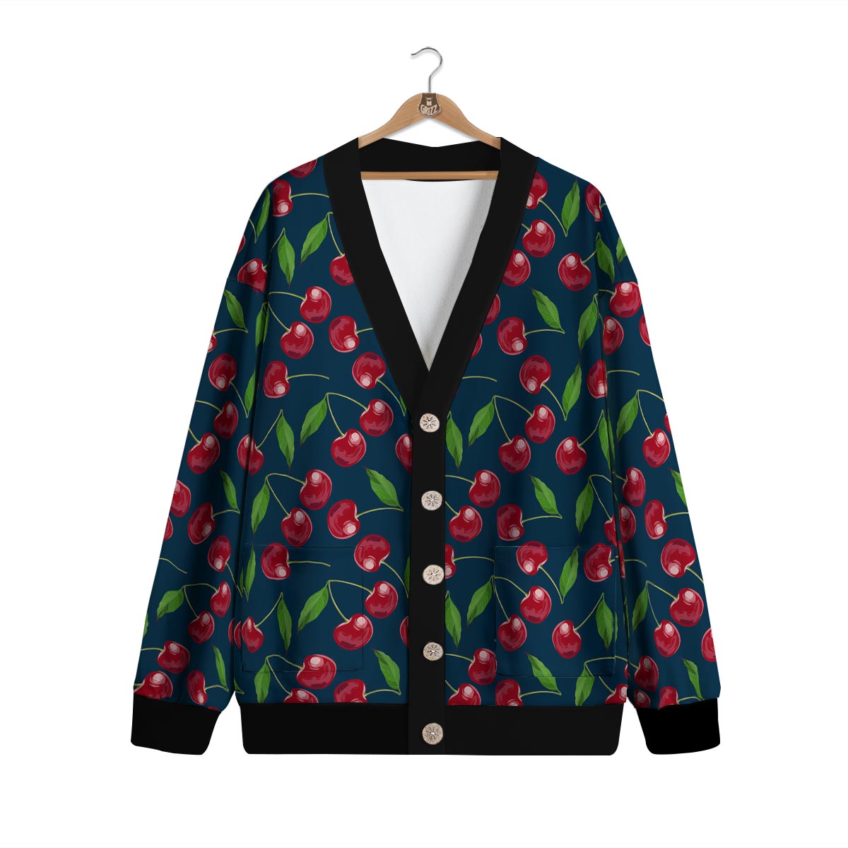 Cherry Red Print Pattern Cardigan-grizzshop