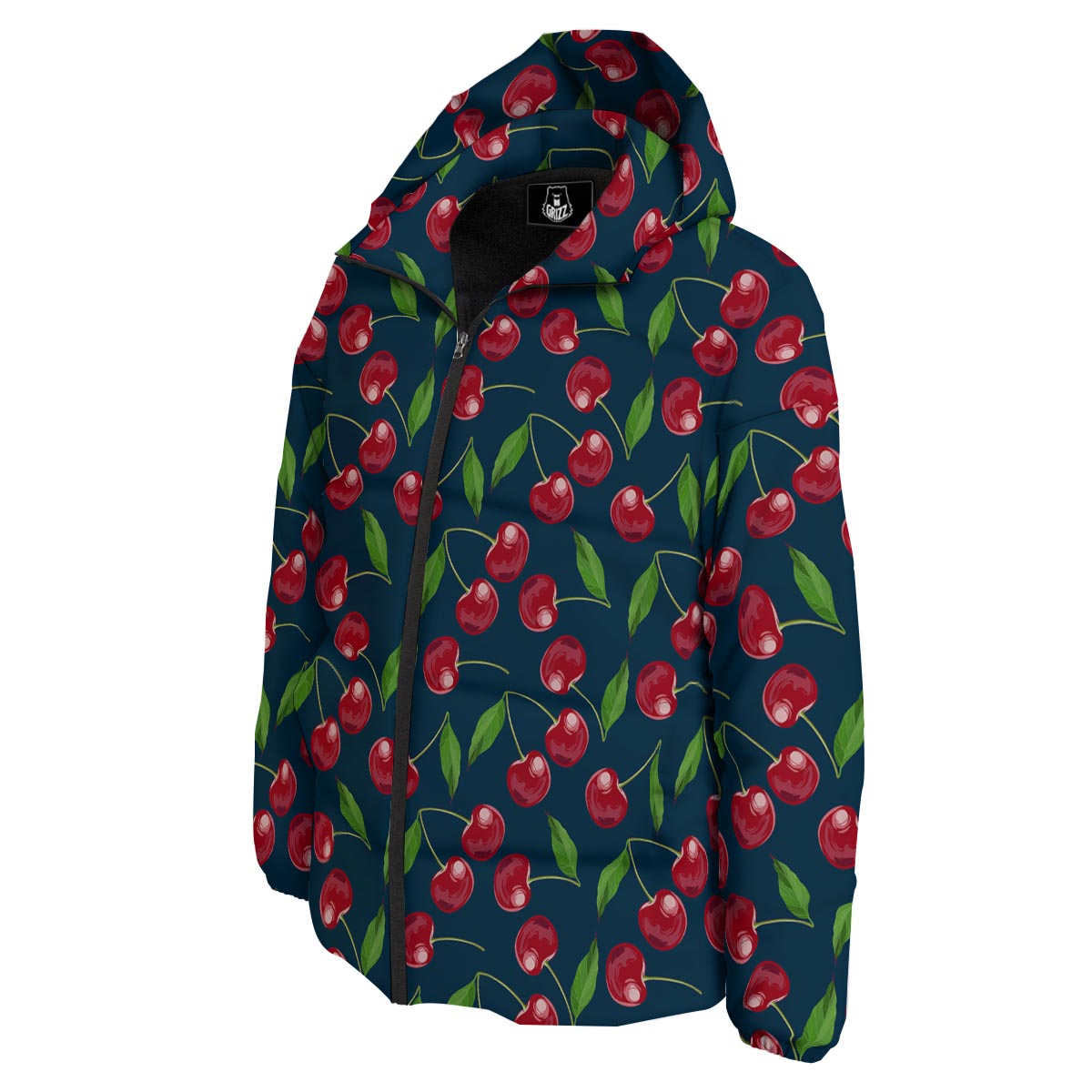 Cherry Red Print Pattern Down Jacket-grizzshop
