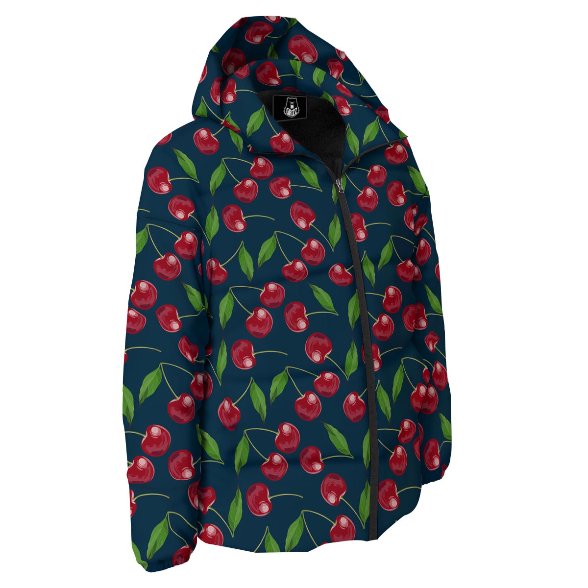 Cherry Red Print Pattern Down Jacket-grizzshop
