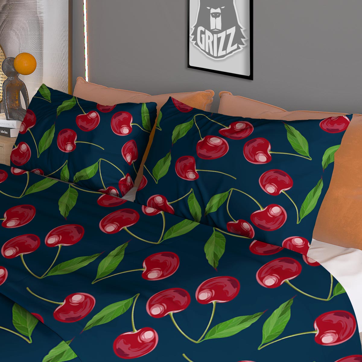 Cherry Red Print Pattern Duvet Cover Bedding Set-grizzshop