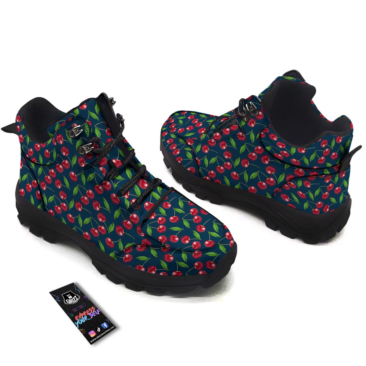 Cherry Red Print Pattern Hiking Shoes-grizzshop