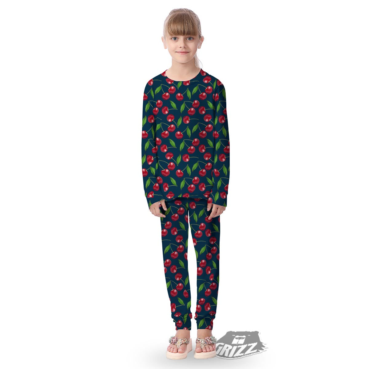 Cherry Red Print Pattern Kid's Pajamas-grizzshop