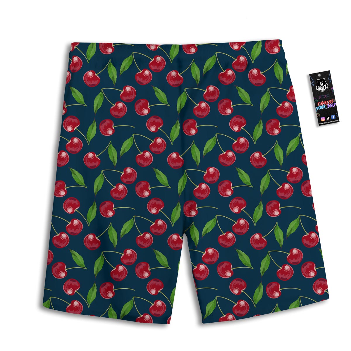 Cherry Red Print Pattern Men's Athletic Shorts-grizzshop