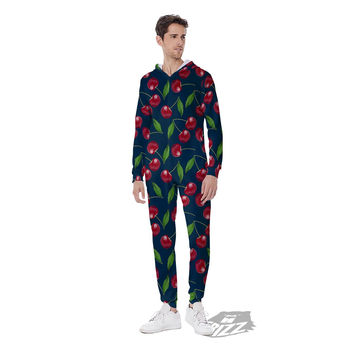 Cherry Red Print Pattern Men's Jumpsuit-grizzshop