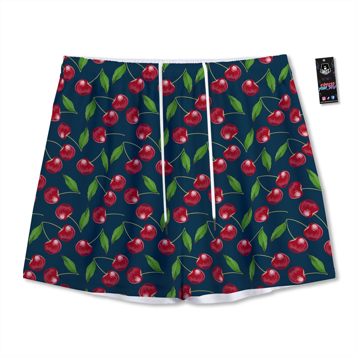 Cherry Red Print Pattern Mesh Shorts-grizzshop