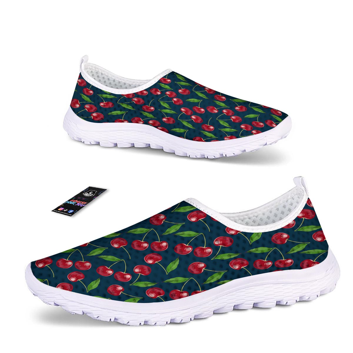 Cherry Red Print Pattern Nurse Shoes-grizzshop