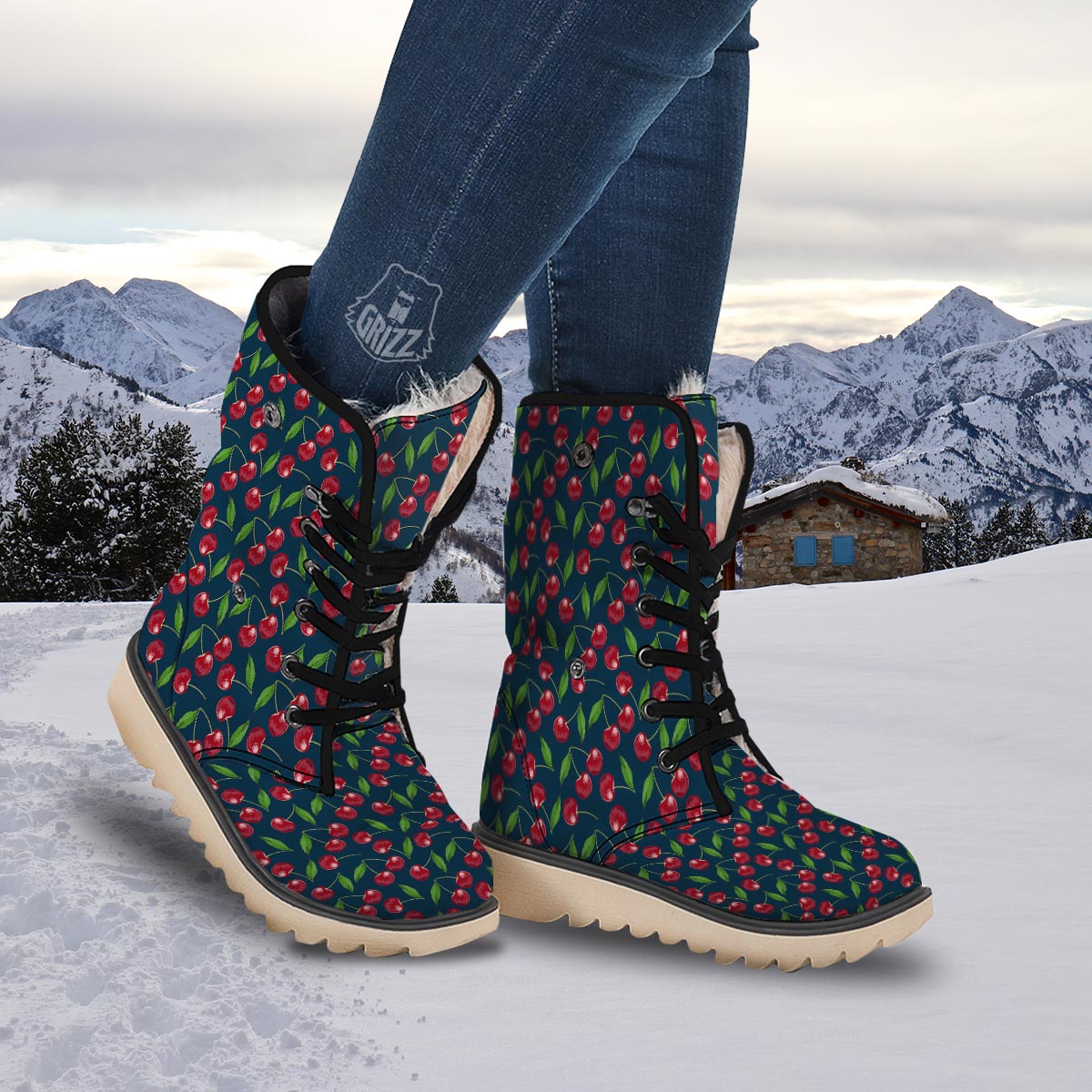 Cherry Red Print Pattern Snow Boots-grizzshop