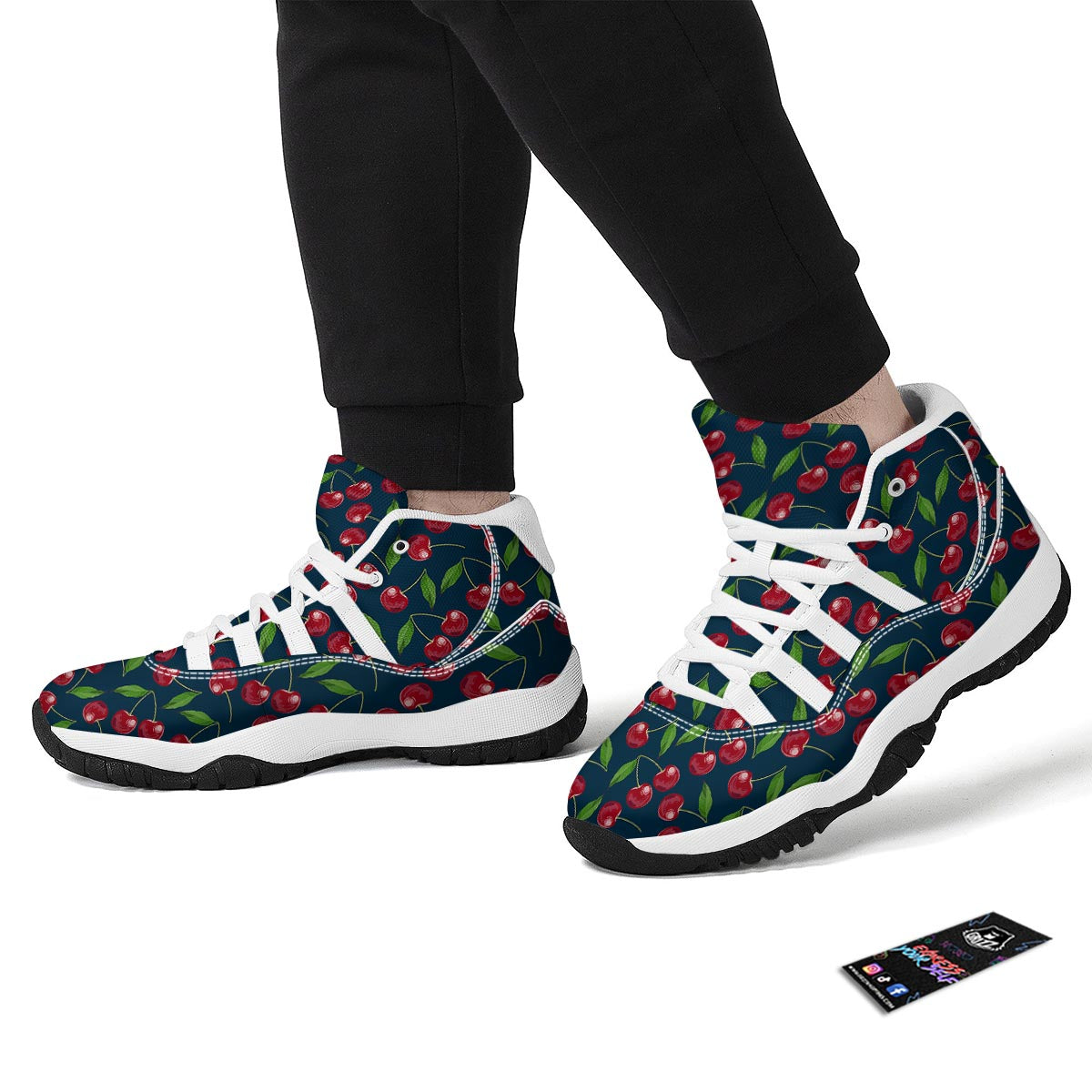 Cherry Red Print Pattern White Bball Shoes-grizzshop