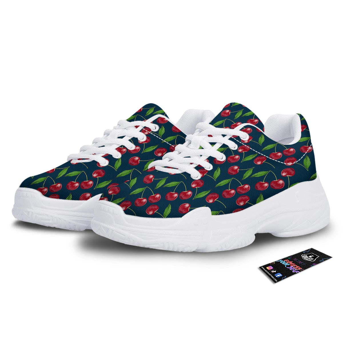 Cherry Red Print Pattern White Chunky Shoes-grizzshop