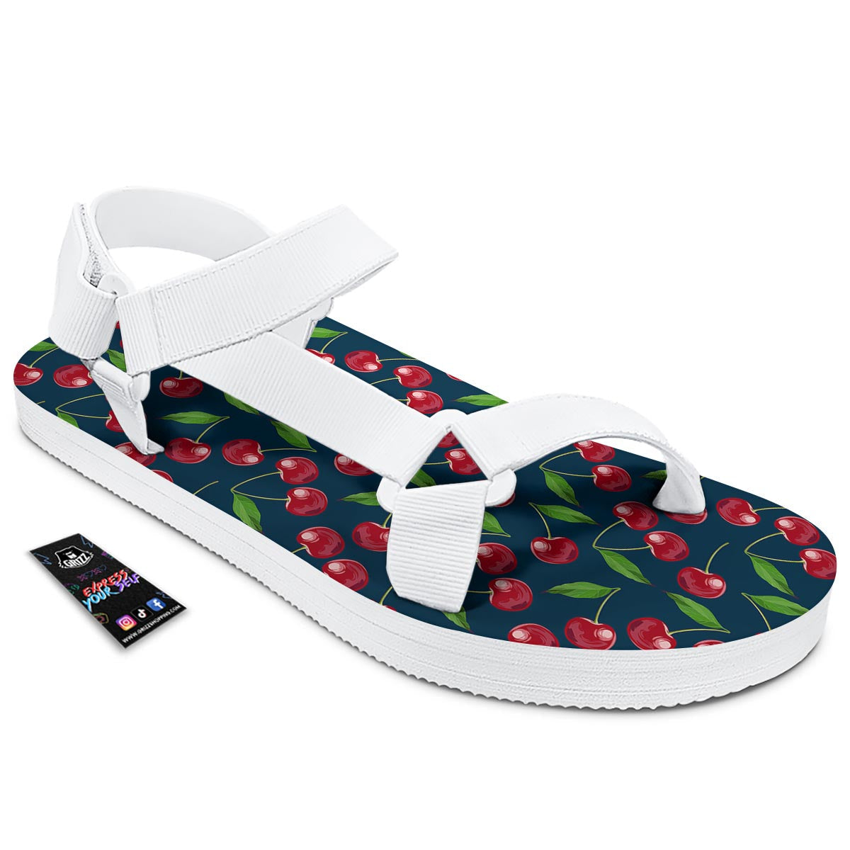 Cherry Red Print Pattern White Open Toe Sandals-grizzshop