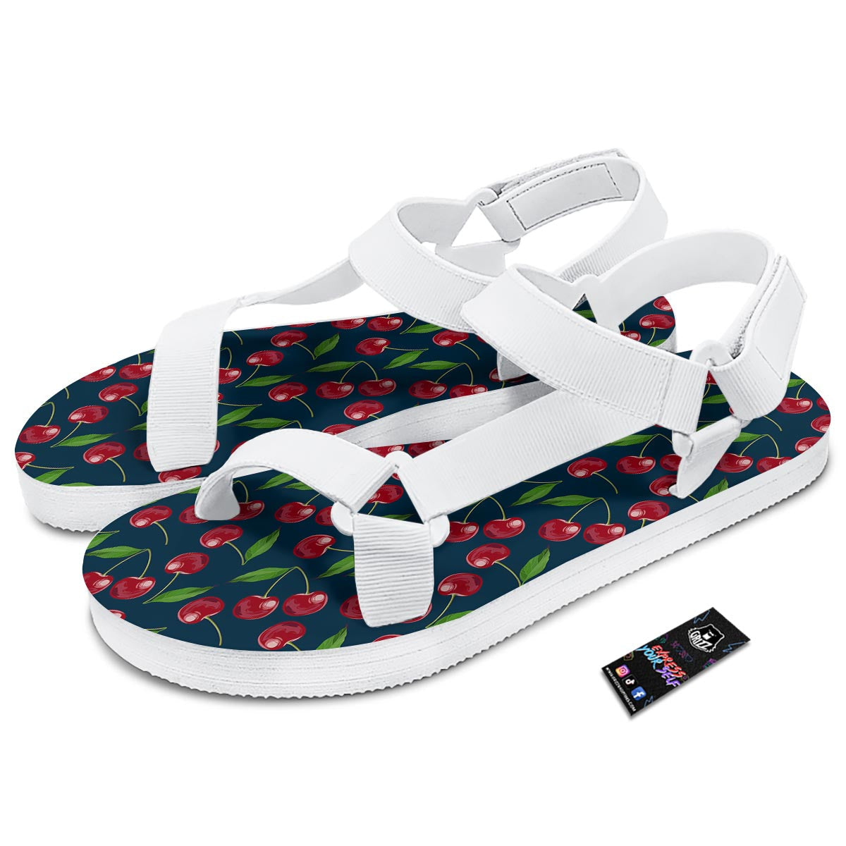 Cherry Red Print Pattern White Open Toe Sandals-grizzshop