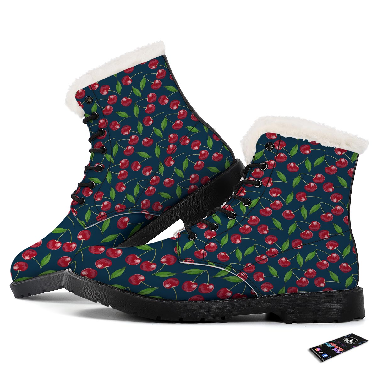 Cherry Red Print Pattern Winter Boots-grizzshop