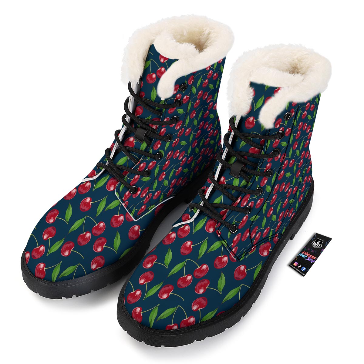 Cherry Red Print Pattern Winter Boots-grizzshop