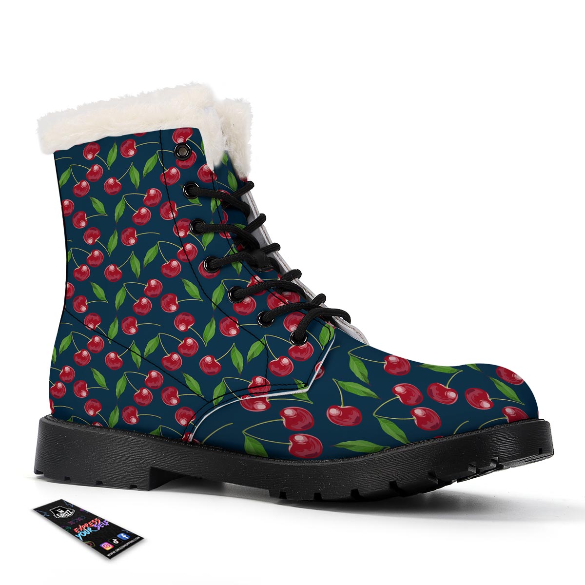 Cherry Red Print Pattern Winter Boots-grizzshop