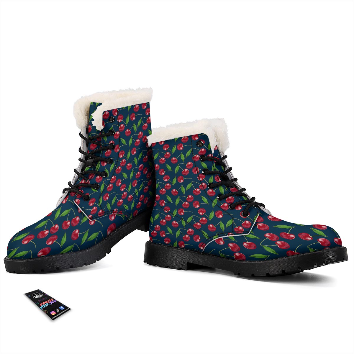Cherry Red Print Pattern Winter Boots-grizzshop