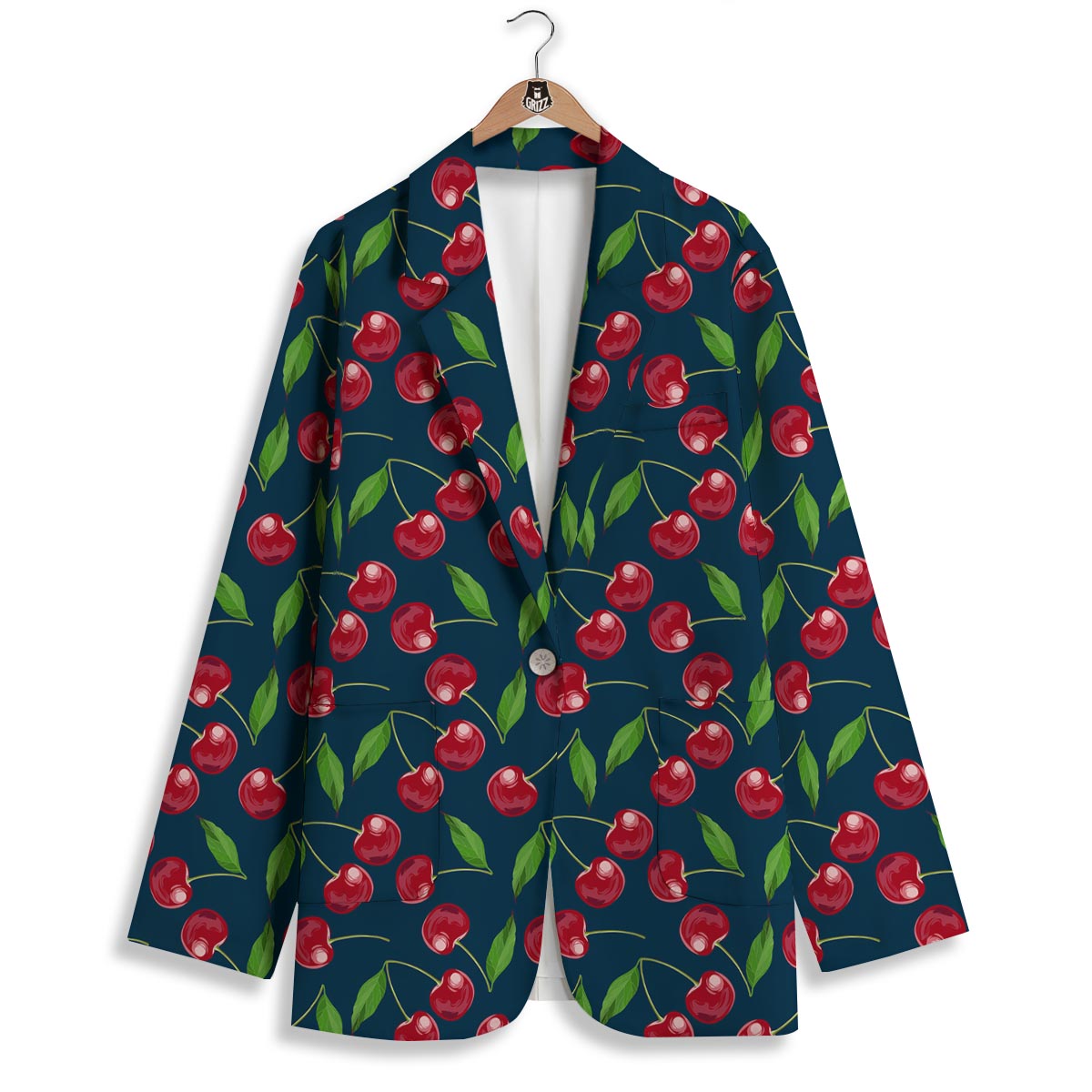 Cherry Red Print Pattern Women's Blazer-grizzshop