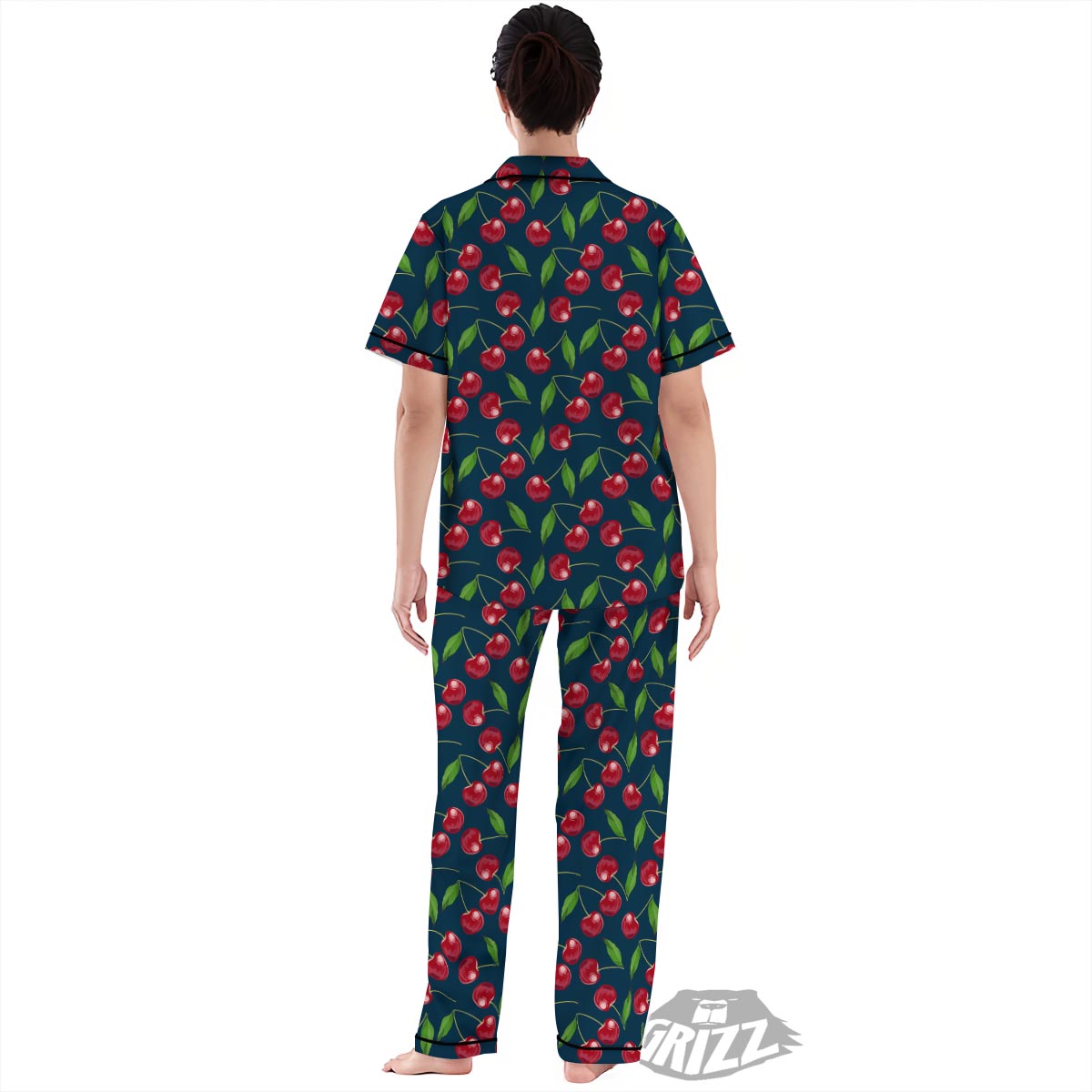 Cherry Red Print Pattern Women's Pajamas Set-grizzshop