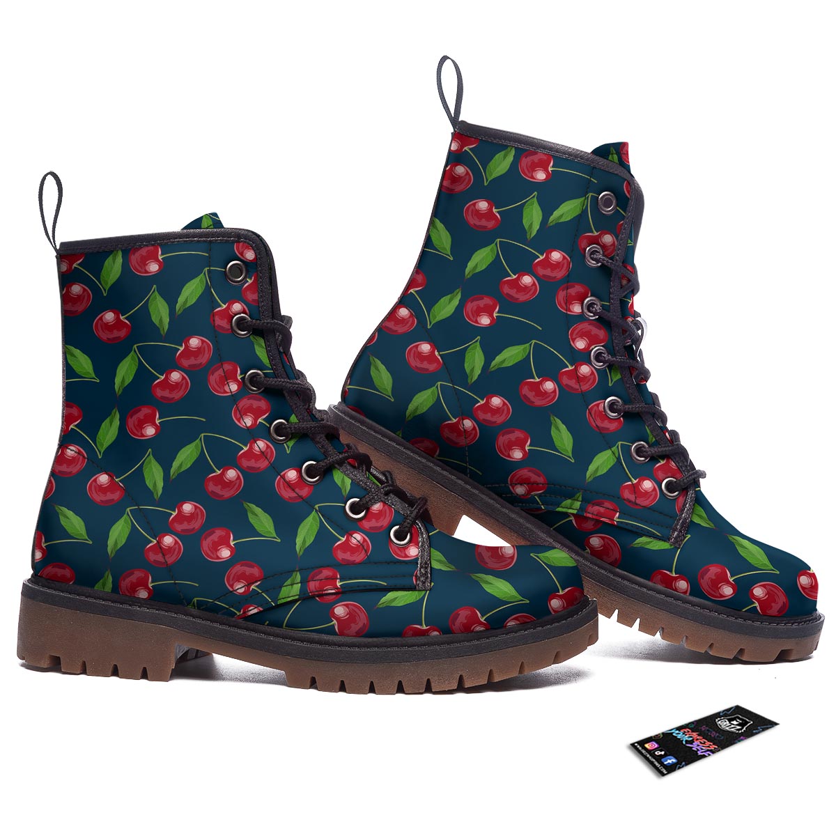 Cherry Red Print Pattern Work Boots-grizzshop