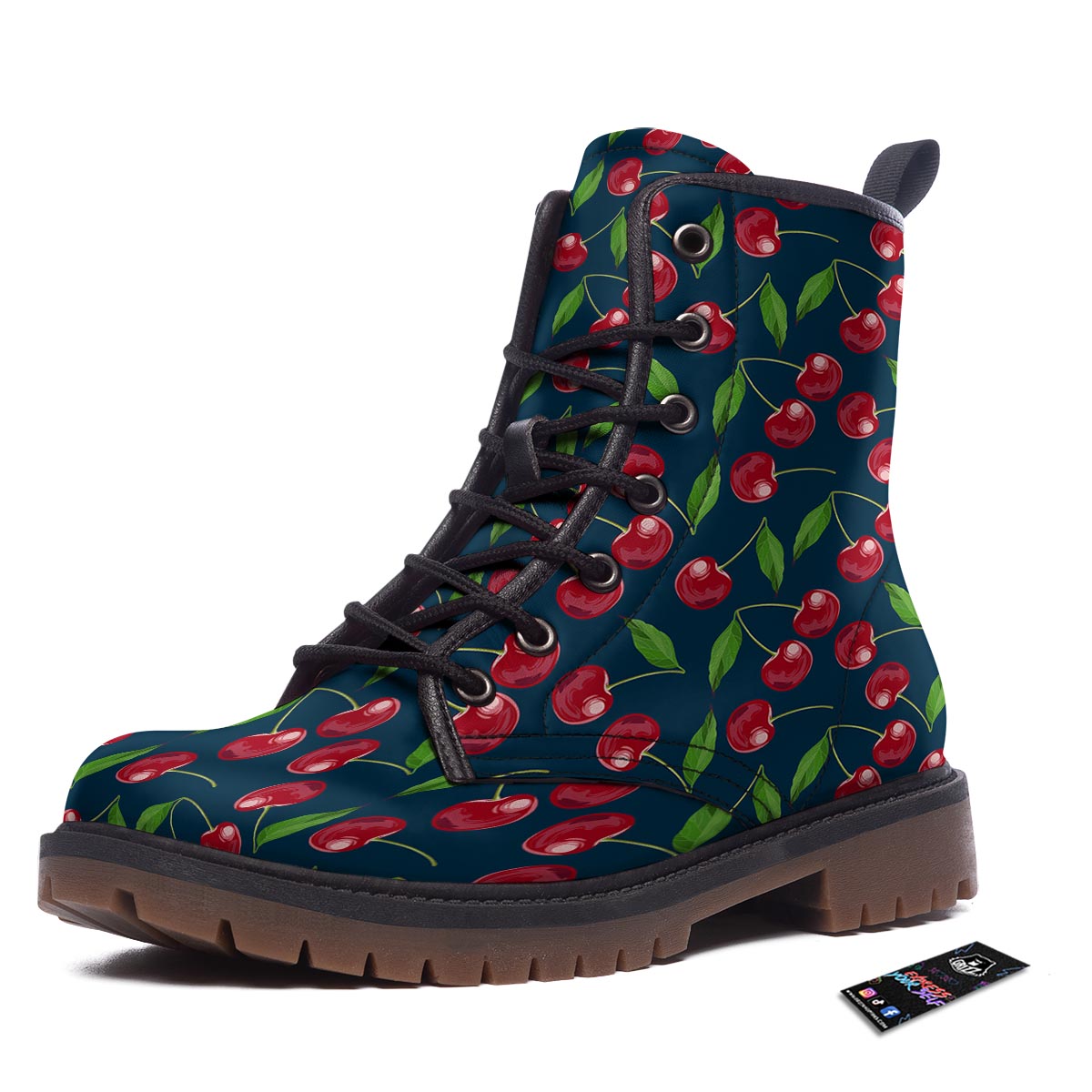 Cherry Red Print Pattern Work Boots-grizzshop