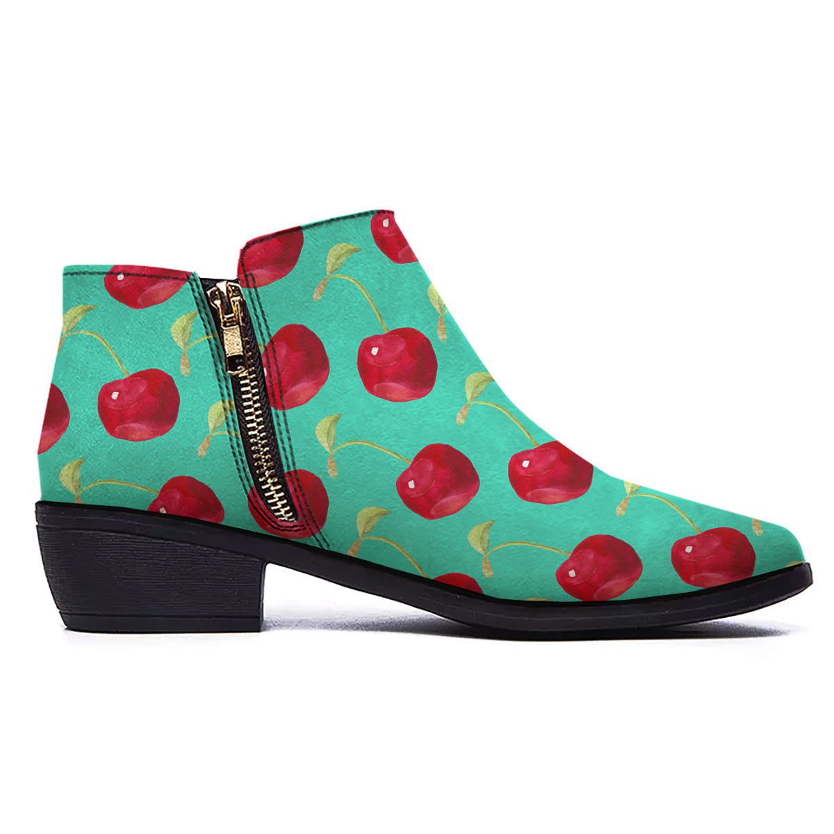 Cherry Watercolor Print Pattern Ankle Boots-grizzshop