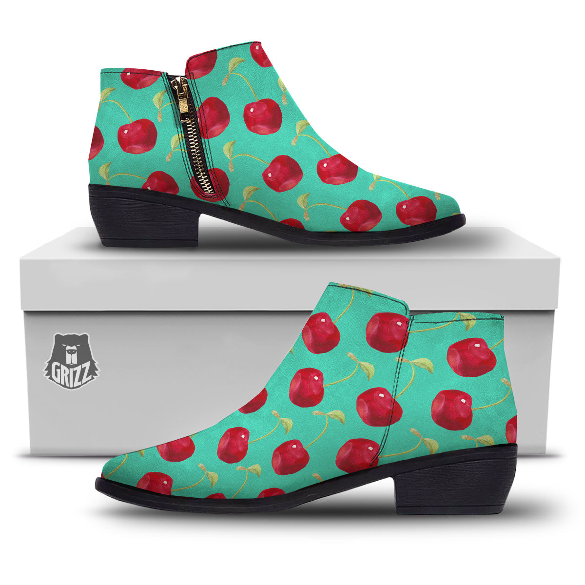Cherry Watercolor Print Pattern Ankle Boots-grizzshop