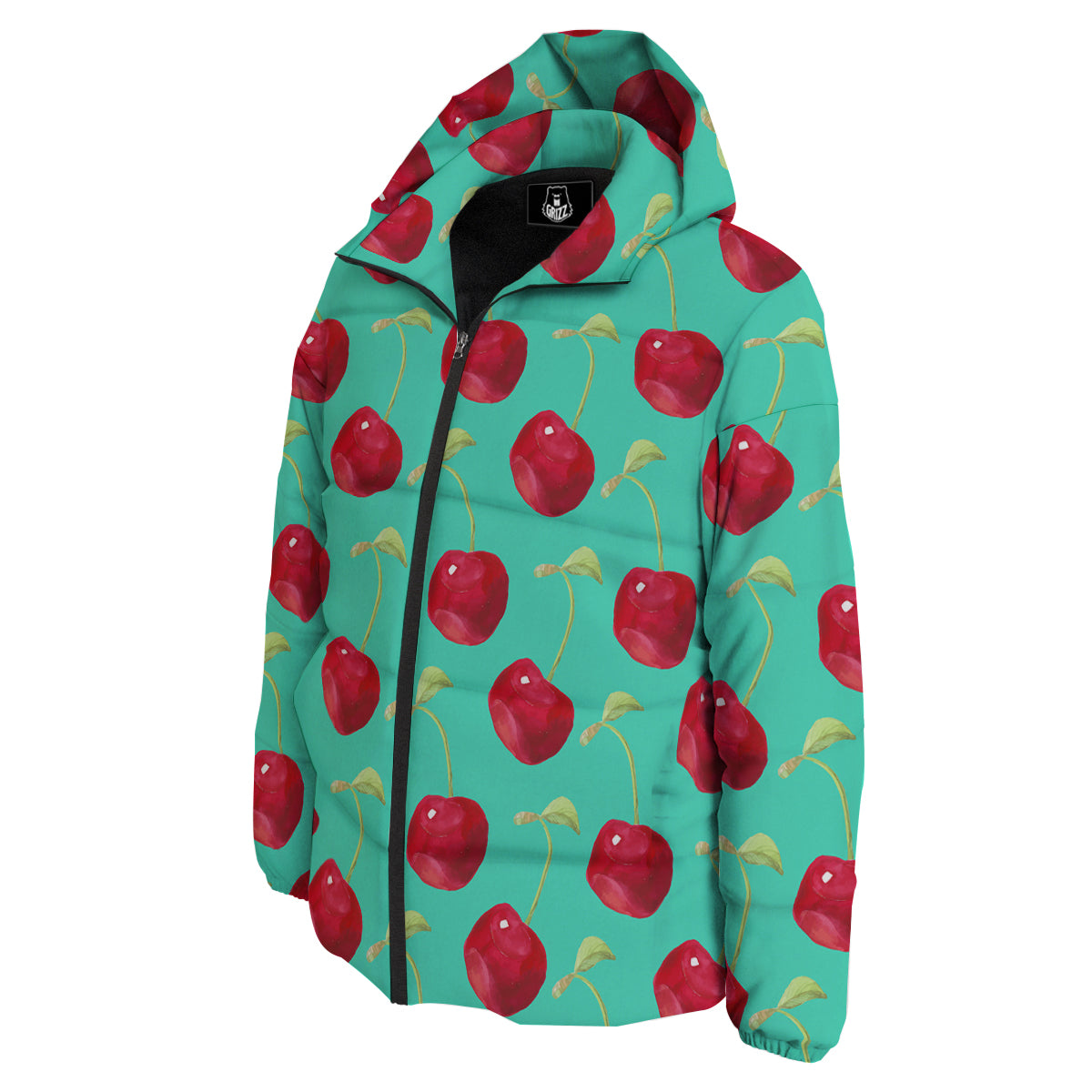 Cherry Watercolor Print Pattern Down Jacket-grizzshop