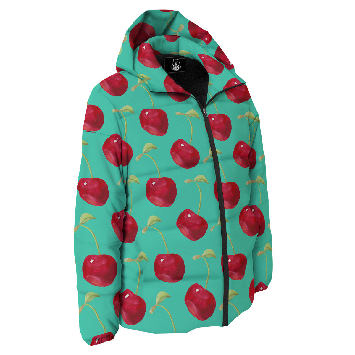 Cherry Watercolor Print Pattern Down Jacket-grizzshop