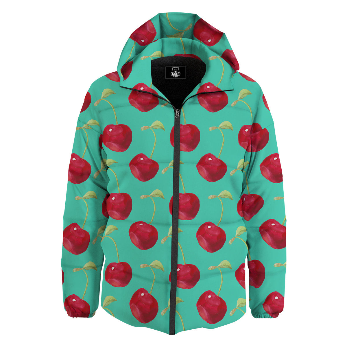 Cherry Watercolor Print Pattern Down Jacket-grizzshop