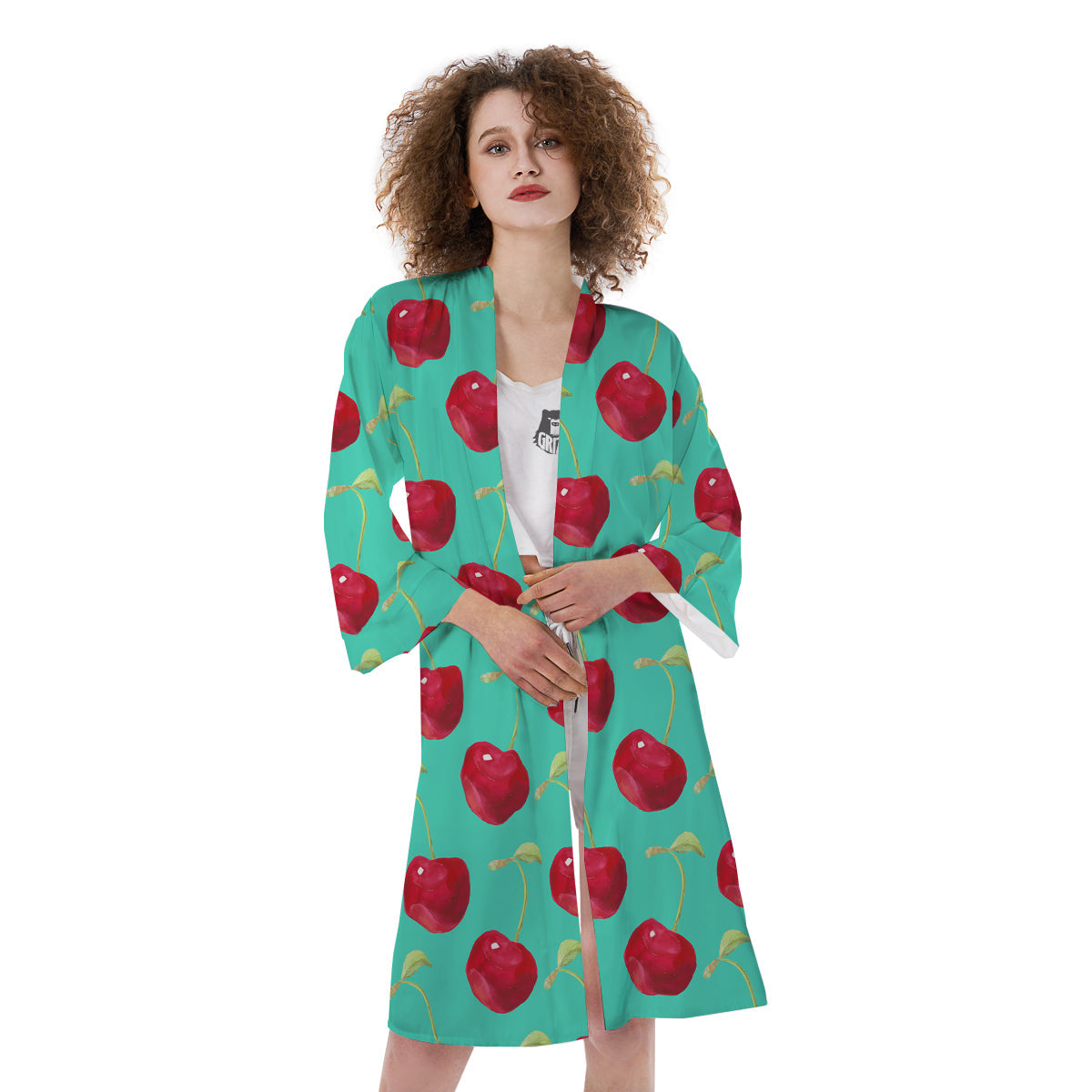Cherry Watercolor Print Pattern Kimono-grizzshop
