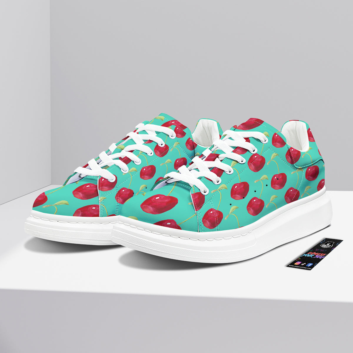 Cherry Watercolor Print Pattern Platform Shoes-grizzshop