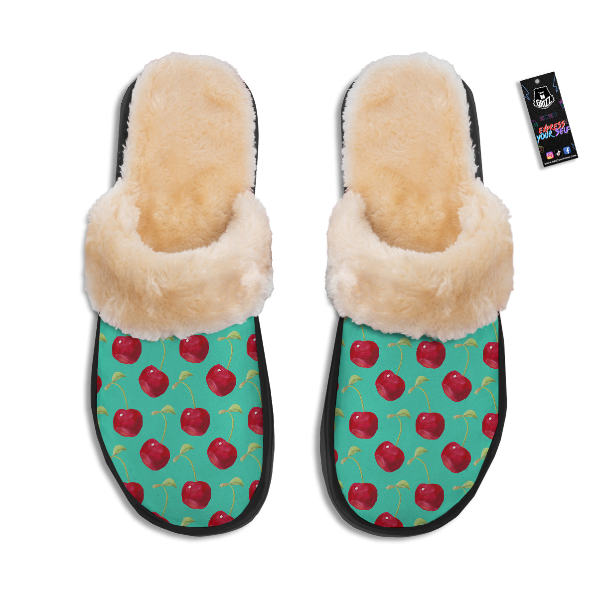 Cherry Watercolor Print Pattern Slippers-grizzshop